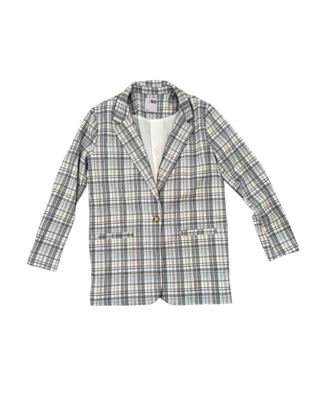 SO Pastel Plaid Single-Button Blazer XS - Picture 4 of 7